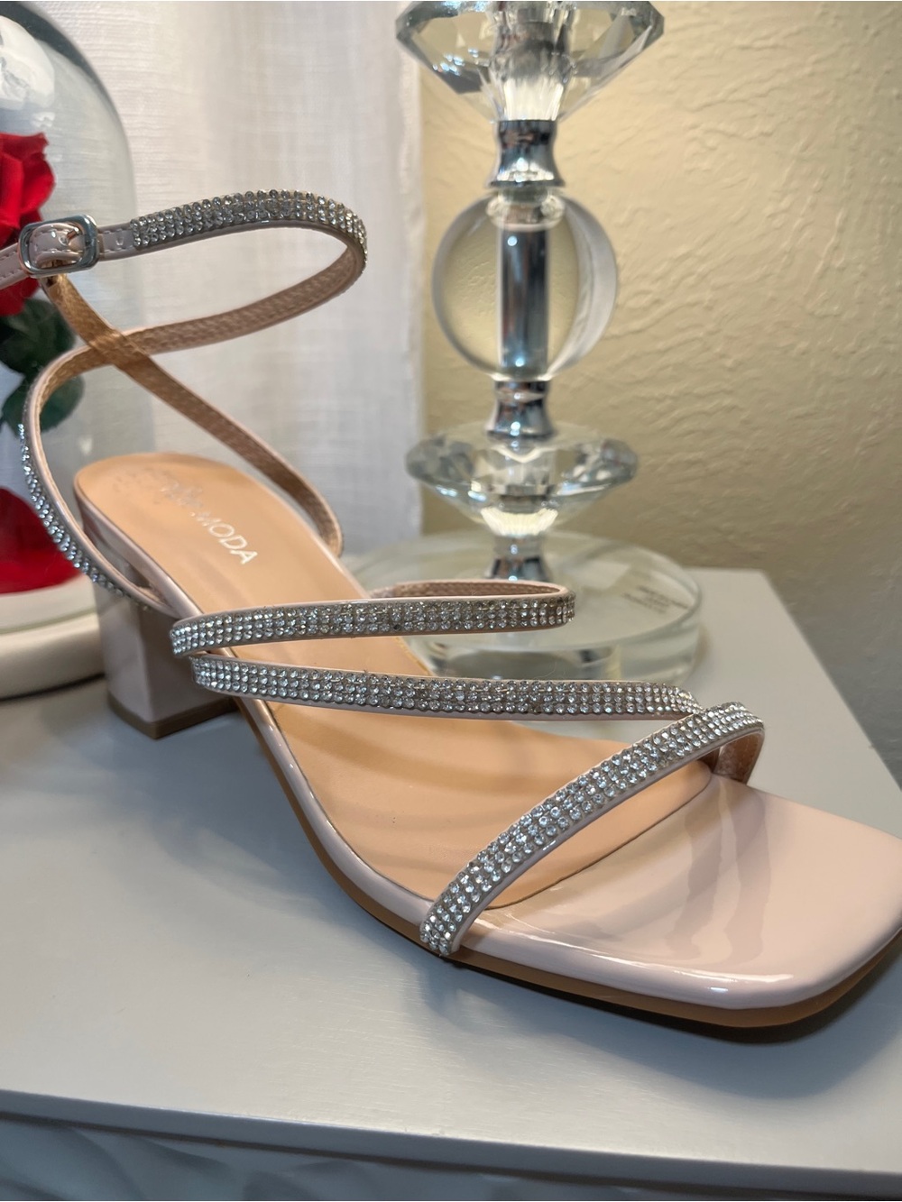 TOP Moda Women's Silver and Cream Strappy Heels
